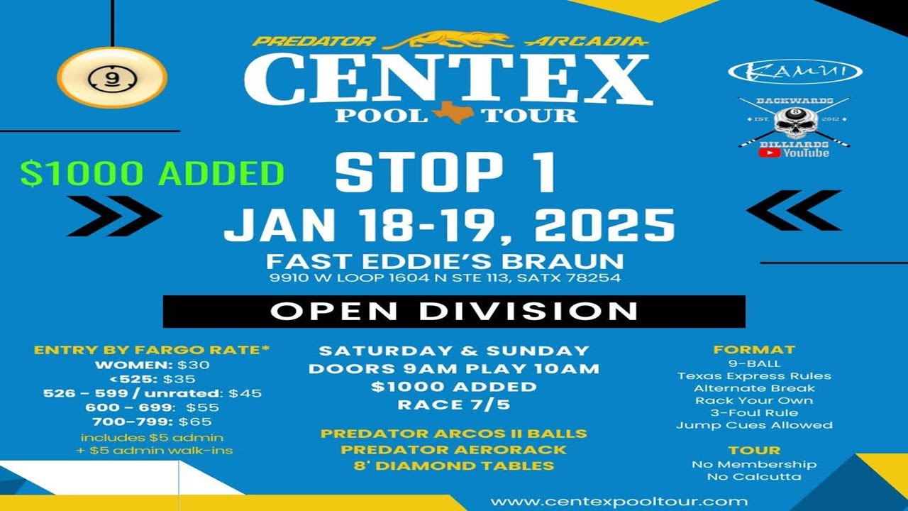 2025 Predator Arcadia CenTex Pool Tour Stop #1 / Live from Fast Eddies Braun