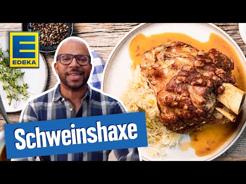 Schweinshaxen mit Biersoße | Schweinshaxen Rezept mit Dunkelbiersoße und Sauerkraut