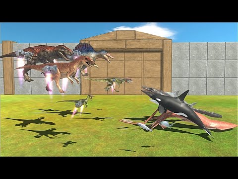 CARNIVORE DINOSAURS with Jet Engine VS AQUATICS - Animal Revolt Battle Simulator