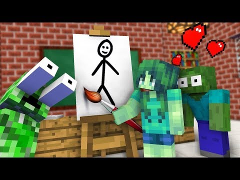 Escola Monstro | Monster School: DESAFIO DE AULA DE DESENHO ENGRAÇADO - Minecraft Animado
