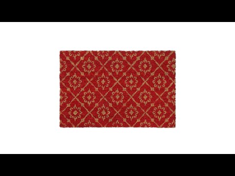 Paillasson coco avec motif floral Marron - Rouge - Fibres naturelles - Matière plastique - 60 x 2 x 40 cm