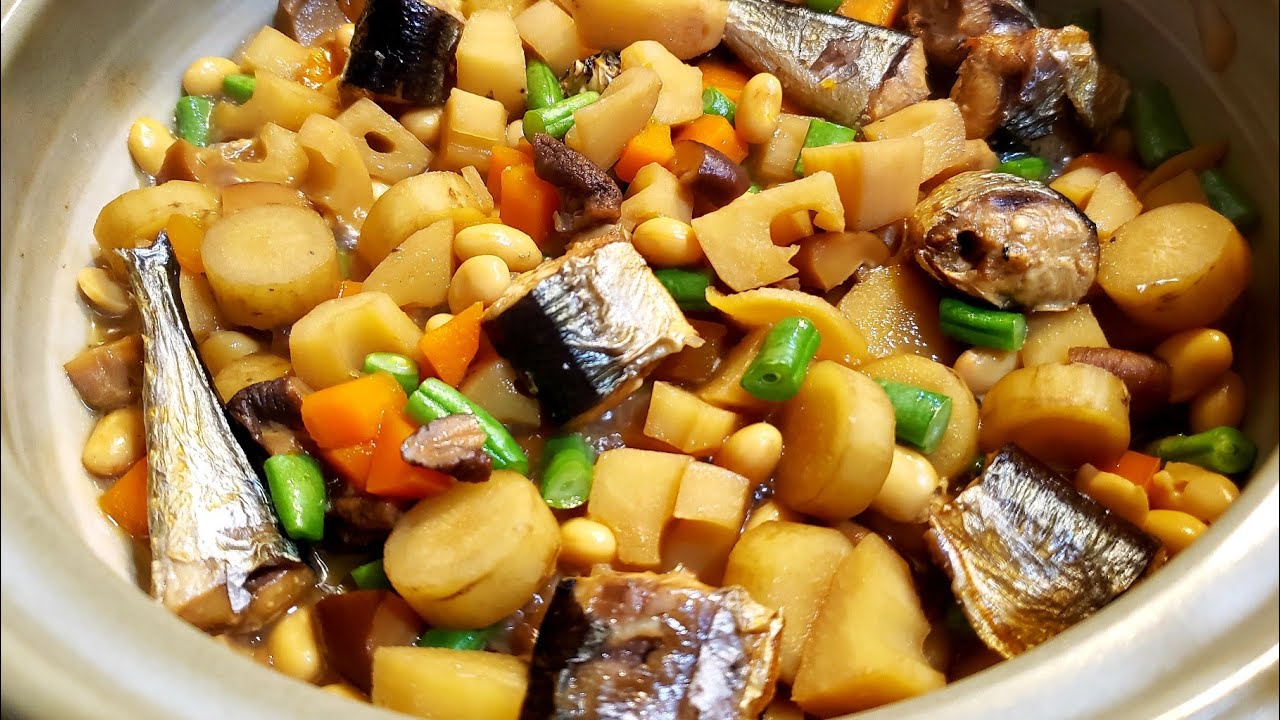 Món Nhật "Đậu nành hầm rau củ và cá" (Gomoku mame). Món ăn tốt cho sức khỏe 💪