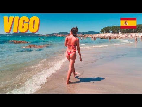 MOST POPULAR BEACH IN VIGO, PRAIA DE SAMIL BEACH WALK, GALICIA SPAIN, SUMMER 2023 [4K]