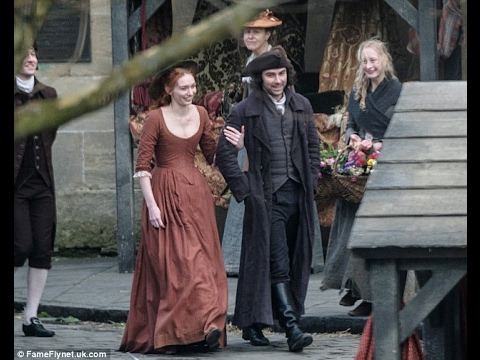 Aidan Turner cracks a joke on set as he battles against the cold to film third series of Poldark