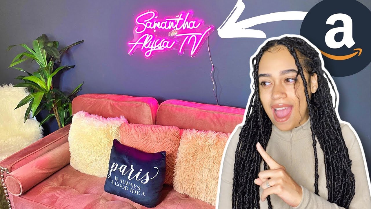 AMAZON CUSTOM ACRYLIC NEON SIGN UNBOXING & REVIEW + HOME DECOR SHOP WITH ME | Samantha Alyssa TV