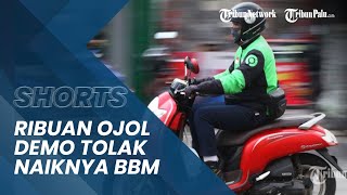 Ribuan Ojek Online di Serang Berunjuk Rasa Tolak Kenaikan Harga BBM, Dorong Motor Keadaan Mati Mesin