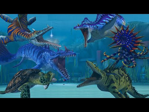 ALL MAXED AQUATIC DINOSAUR SPECIAL + STATS! | AQUATIC BATTLE - JURASSIC WORLD THE GAME