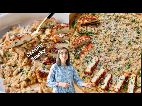 Creamy, Savory, Cheesy, smoky GARLIC PARMESAN ORZO With Paprika Tofu!
