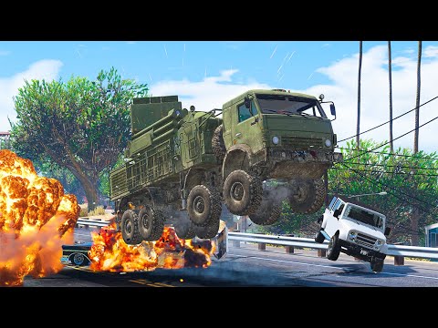 GTA 5 PANTSIR S1 ANTI AIR TRUCK HIGH SPEED CRASHES - SUPER CINEMATIC PICTURE WITH SLOW MO ep.53