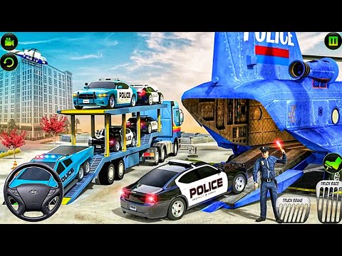 US Police CyberTruck Car Transporter : Cruise Ship - Police Car Game - Android Gameplay