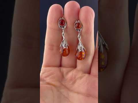 Arts and Crafts Style Silver Baltic Amber Drop Earrings