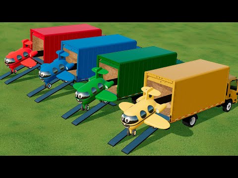 TRANSPORTING COLORED JOHN DEERE PLANES WITH COLORED TRUCKS - FARMING SIMULATOR 22