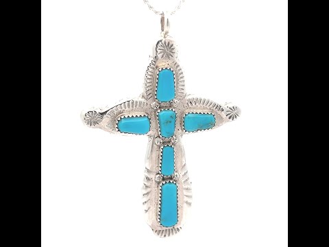 Zuni Indian Jewelry Genuine Sleeping Beauty Turquoise Sterling Silver Cross