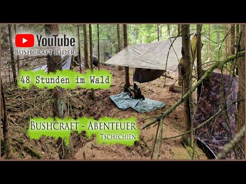 48 Stunden im Wald   (Bushcraft-Abenteuer)   Tschechien, Wandern, Feuer, Essen, Lagerbau