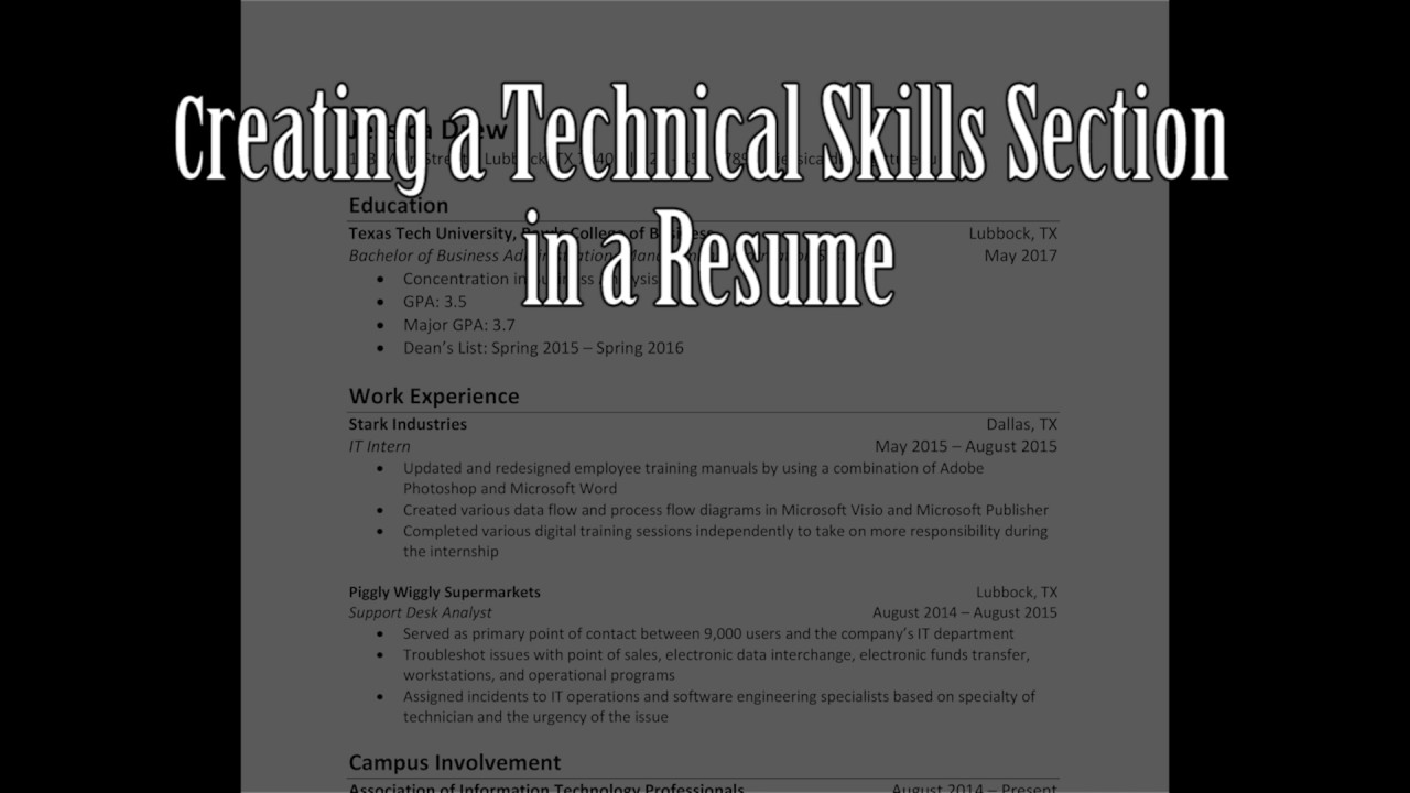 Creating a Technical Skills Section in a Resume