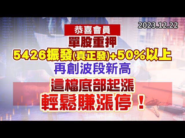 20231222《股市最錢線》#高閔漳 “恭喜會員，單股重押5426振發(真正發)+50%以上，再創波段新高””這檔底部起漲，輕鬆賺漲停！”