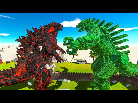 Team Green Mecha Godzilla 2021 vs Team Black Red Godzilla 2021 - Animal revolt battle simulator