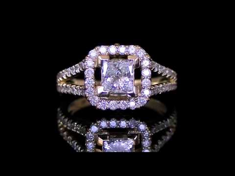 1 2/5 CTW Princess Cut Diamond Halo Engagement Ring in 14K Yellow Gold