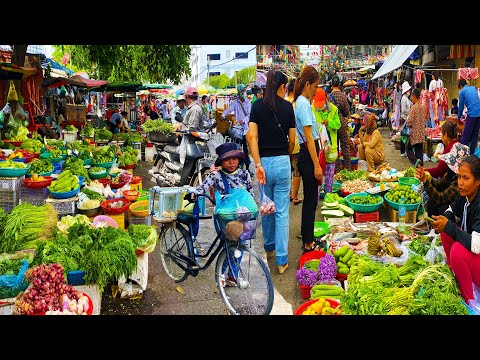 Food Rural TV, Cambodia Routine Food Market Lifestyle - lively fish, Chicken, Pork, Fruits