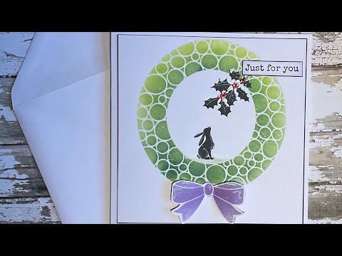 Pipin Wreath card by Jo Rice #laviniastamps #sweetpoppystencils #distressoxideinkpads
