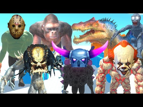 KING SCOURGE + SPINO + PENNYWISE  + P.E.K.K.A CLASH ROYALE  VS  KING GORO + PREDATOR + ACHILLES +