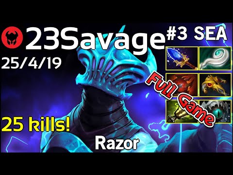 25 kills! 23Savage plays Razor!!! Dota 2 Full Game 7.21
