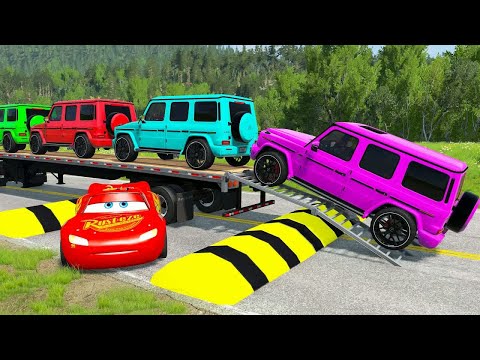 Flatbed Truck McQueen | Transportation with Truck - Pothole vs Car #76| BeamNG.Drive Gameplay