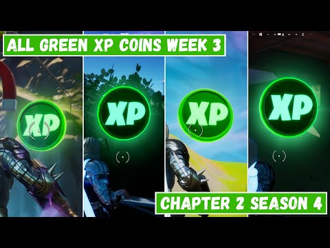 All 4 Green XP Coins Locations Week 3! - Dream of Green Punch Card Fortnite Chapter 2 Season 4