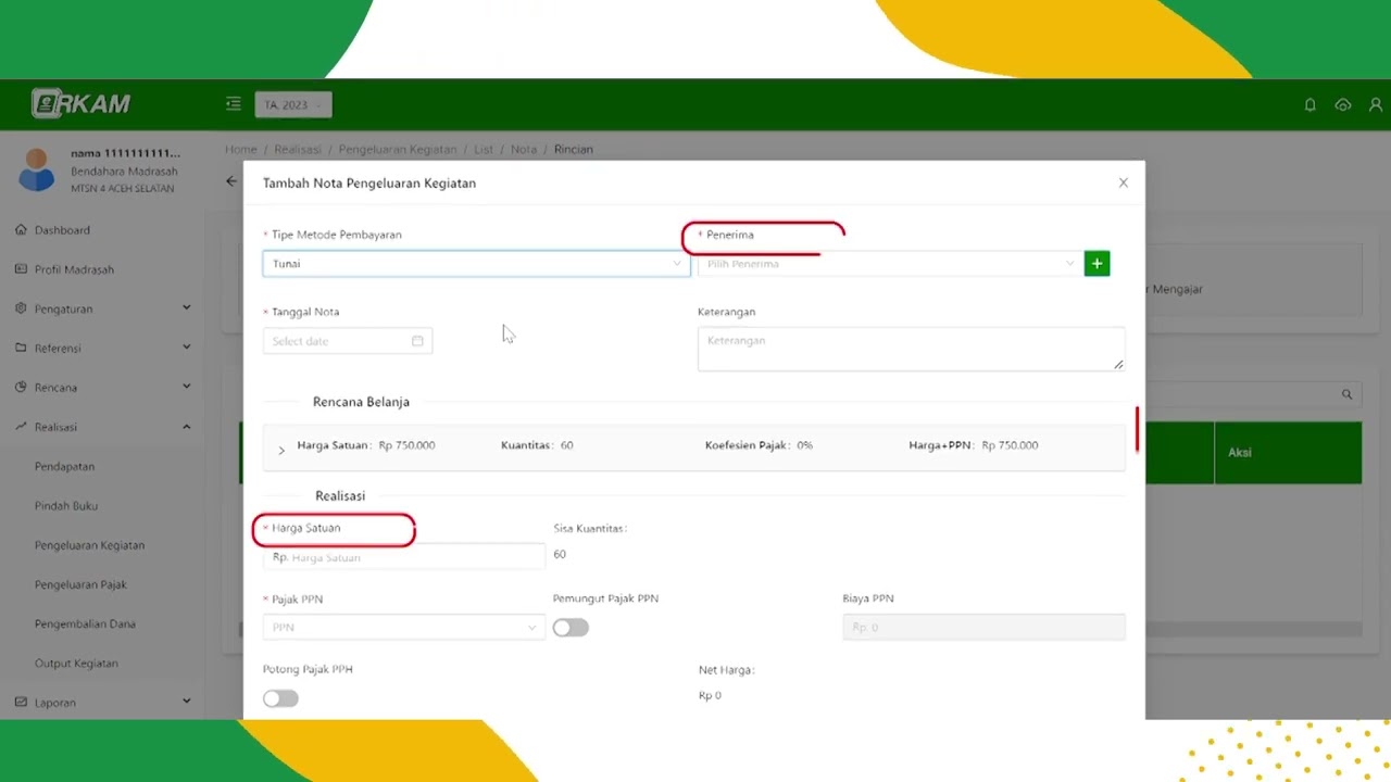 9.5.4. Fitur Realisasi Pengeluaran Kegiatan
