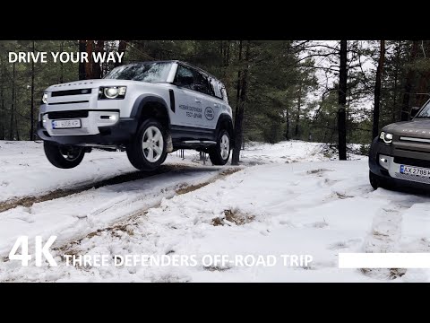 Defender Off Road Test in Sand, Snow, Mud and in the Sea \\ Three different cars trip and fun