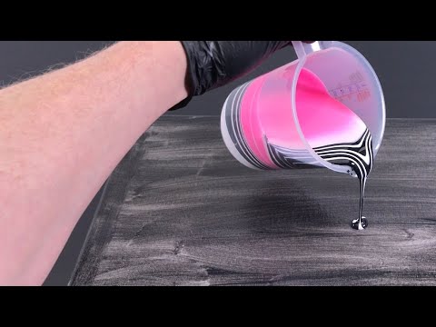 Acrylic pouring with three colors - black, rose and white - simple painting technique