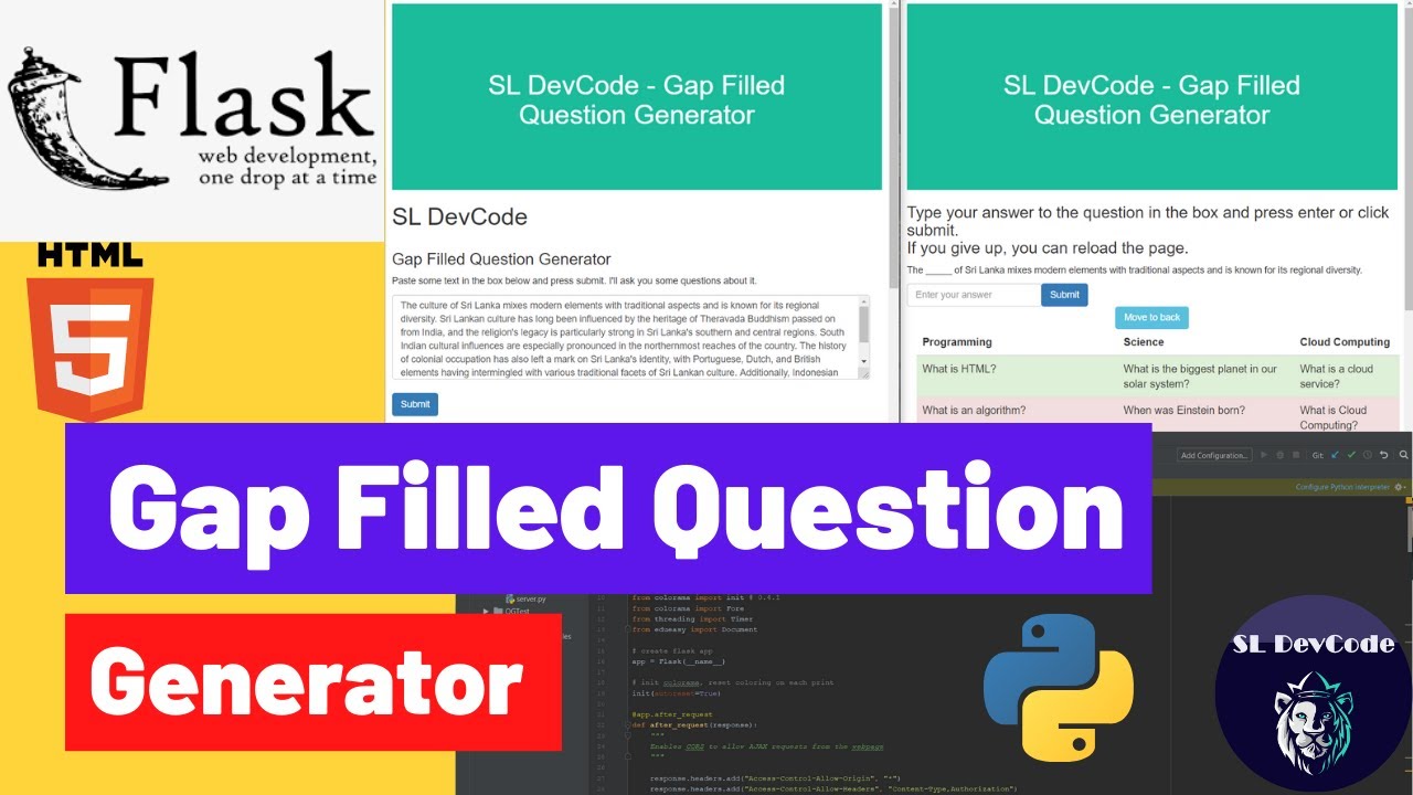 Python Tutorials & Projects 03 - Gap Filled Question Generator Using NLP + Flask+ NLTK | Source Code