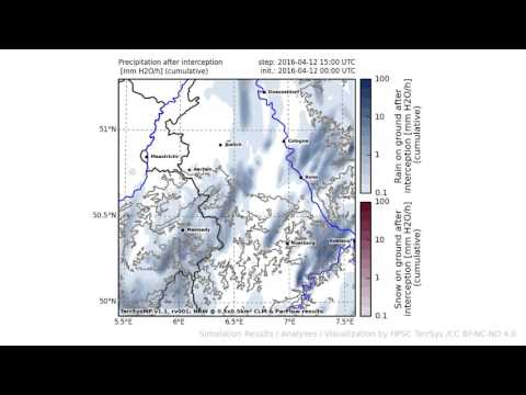 TerrSysMP monitoring run 2016-04-12 - precipitation after interception - NRW (24h)