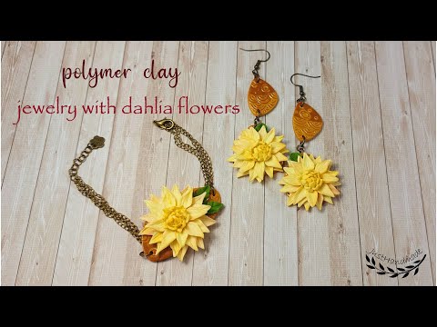~JustHandmade~ Polymer clay jewelry with dahlia flowers - tutorial / DIY / jewelry design