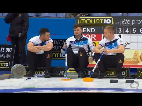 #ecc2021 Bruce Mouat (SCO) breaks Eye on the Hog handle / Steffen Walstad (NOR) survives a scary end