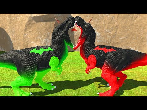 DINOSAUR T-REX GREEN vs RED BATMAN T-REX vs RED VENOM GORO DEATH RUN -Animal Revolt Battle Simulator