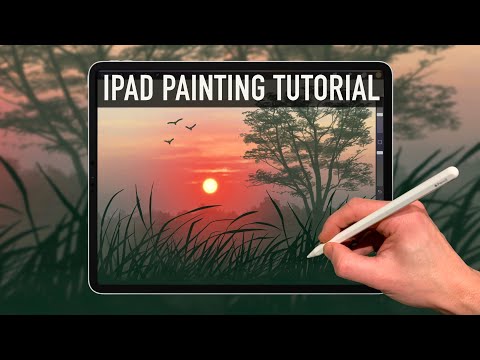 IPAD PAINTING TUTORIAL - Tree and Grass Silhouette landscape art in Procreate