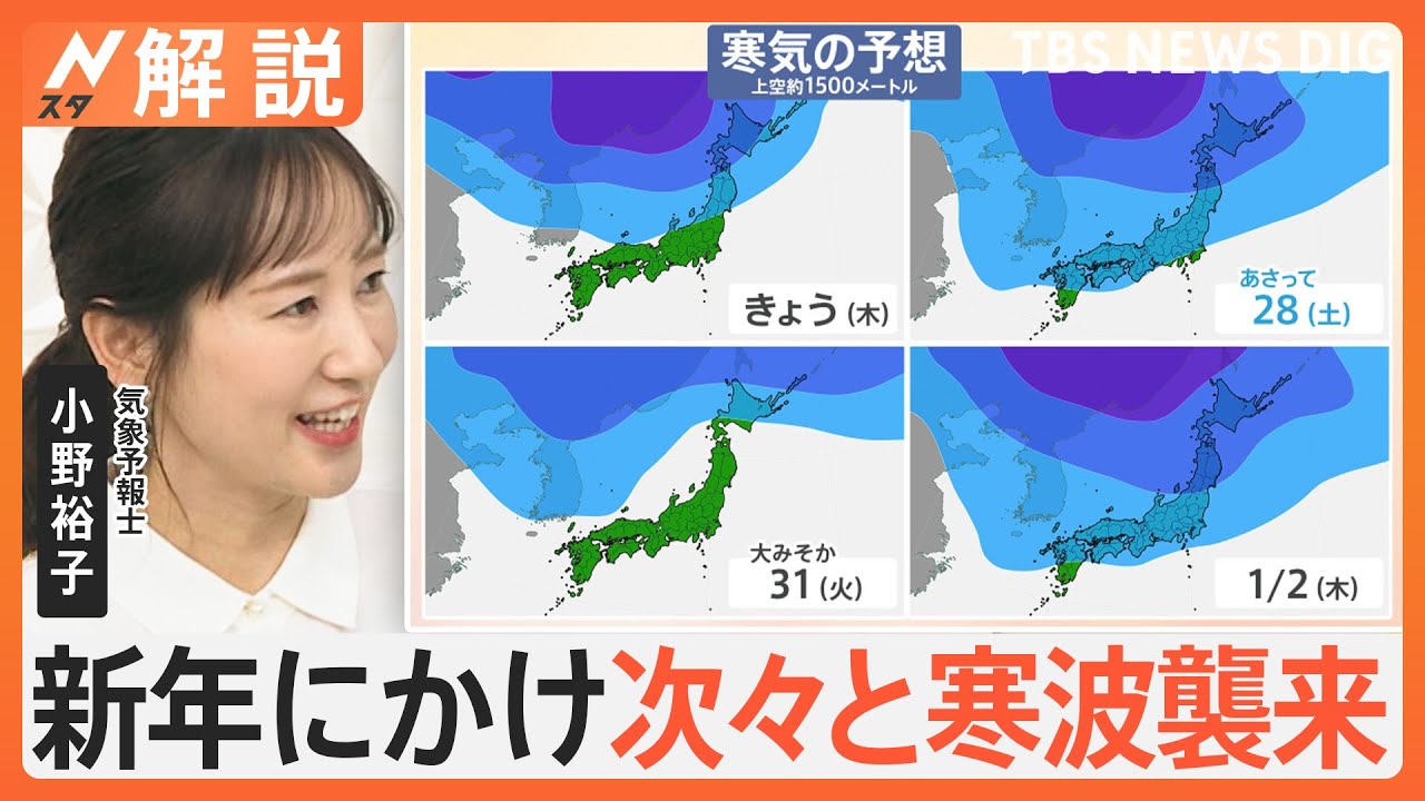 新年にかけ次々と寒波襲来、積雪急増 交通の乱れなどに注意、初日の出「よく見える」のは？【Nスタ解説】｜TBS NEWS DIG