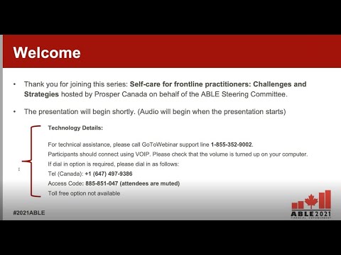 ABLE 2021 virtual series: Self care for frontline practitioners Challenges and strategies