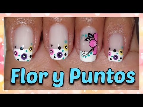 DECORACIÓN DE UÑAS CORTAS FLOR Y PUNTOS ♥♥♥ NailArt By Andy
