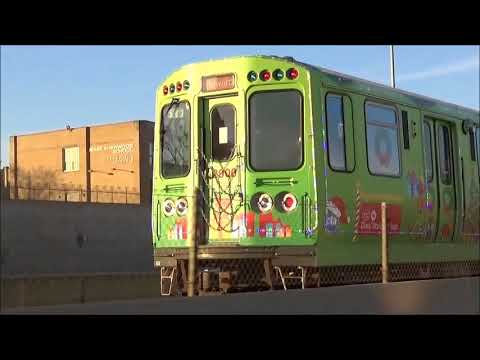 Action on the CTA Red Line Featuring the CTA Holiday Train Plus a Metra Rock Island Train 12/16/2017