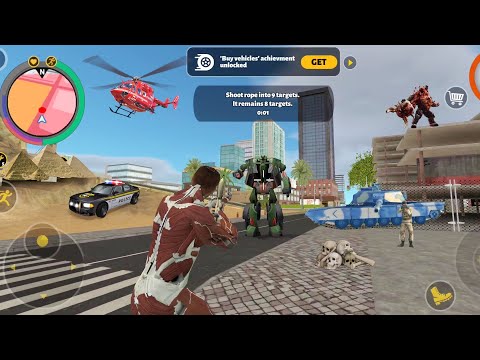 Rope Hero 3 (Rope Hero Fight Car Robot on Bridge) Police Helicopter in Pyramid - Android Gameplay HD