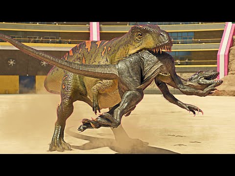ACROCANTHOSAURUS vs ALL MAX STATS CARNIVORES & T-REX & DINOSAURS BATTLE - Jurassic World Evolution 3