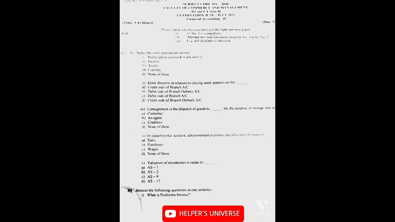 Financial accounting paper/BCOM First year Second semester/BAMU fybcom #bcom #financialaccounting