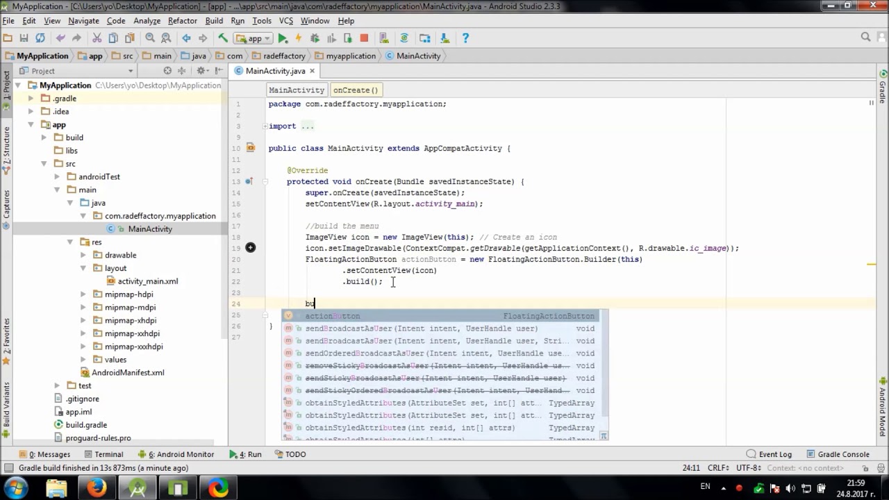 Using CircularFloatingActionMenu library in Android Studio