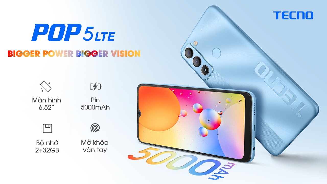 Bóc hộp điện thoại TECNO POP 5 LTE - Pin trâu 5000mAh, màn hình 6.5inch giá siêu mềm | BH 13 tháng