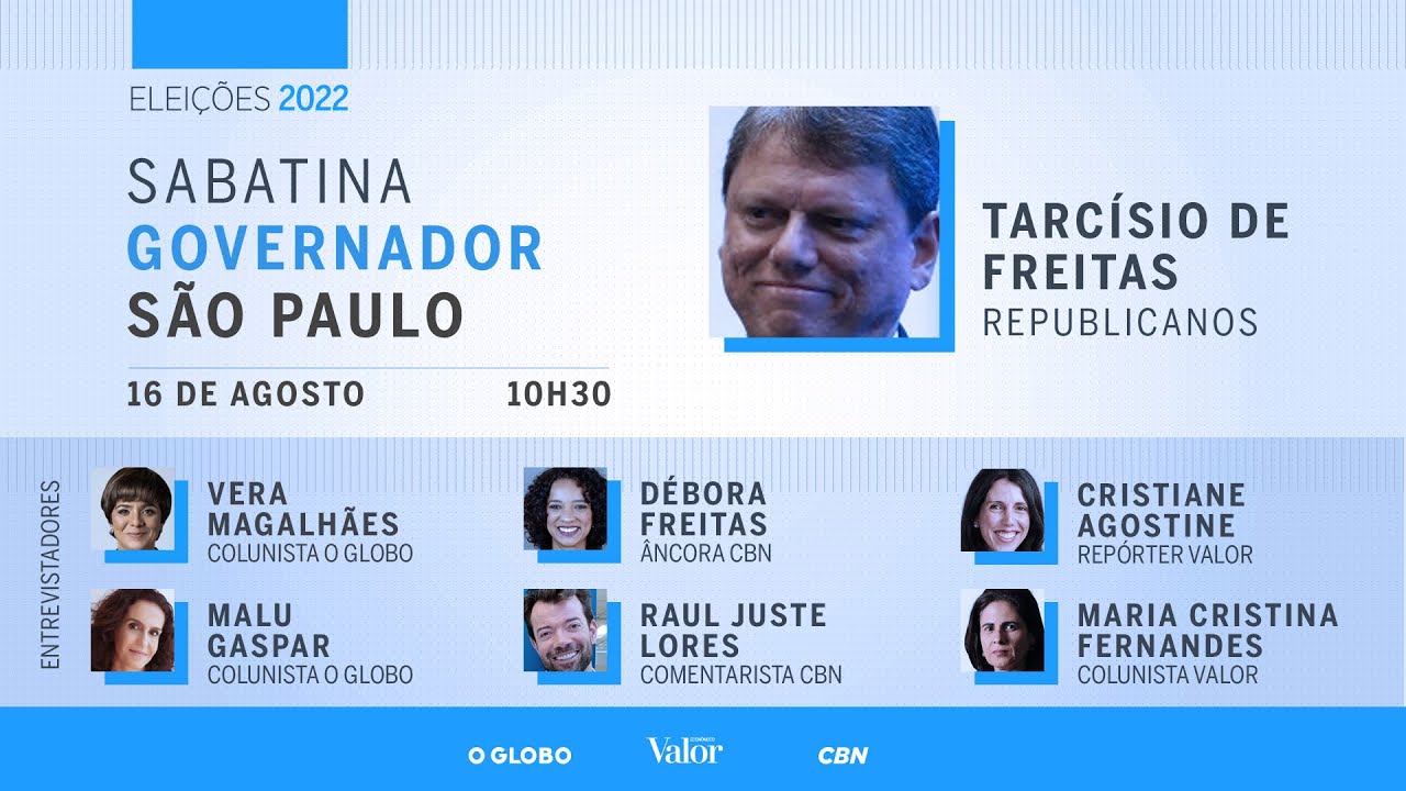 Tarcísio de Freitas: sabatina com candidatos ao governo de São Paulo