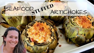 HOW TO COOK ARTICHOKES IN PRESSURE COOKER &amp; STUFF WITH SHRIMP &amp; SCALLOPS FOR AMAZING CREAMY FILLING