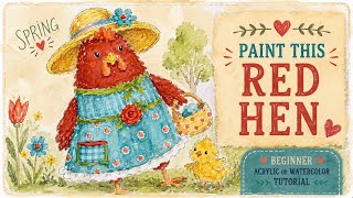 Paint a Whimsical Red Hen 🐓 Folk Art Watercolor Tutorial for Beginners