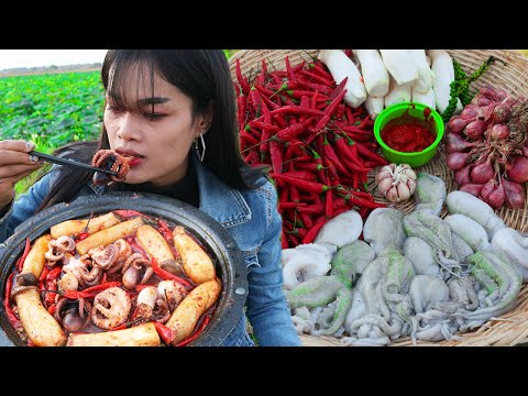 Awesome Cooking Octopus With Hot Spicy Chilies -  Leak Leak Cooking Skill